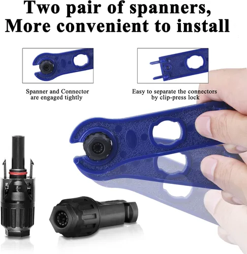 Miniatura 5 de MUYI Kit de conectores de panel solar de 22 piezas, 10 pares de conectores, 2 llaves para montaje e instalación de paneles solares (10AWG)