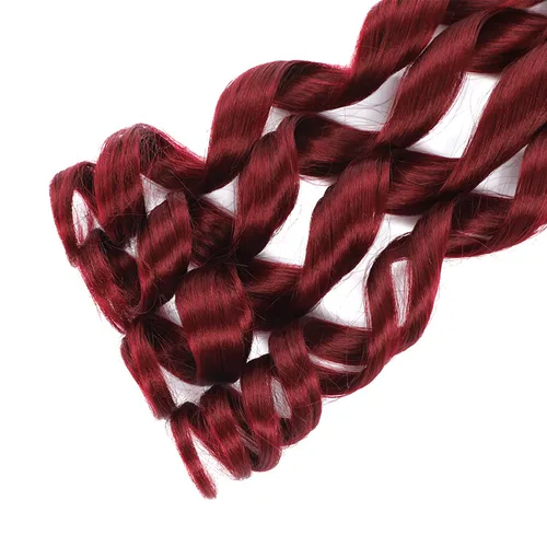 Miniatura 4 de Cabello Rizado Francés para Trenzar de 18 Pulgadas, 8 Paquetes Color Borgoña - Cabello para Trenzar Pre-Estirado con Rebote - Extensiones de Cabello