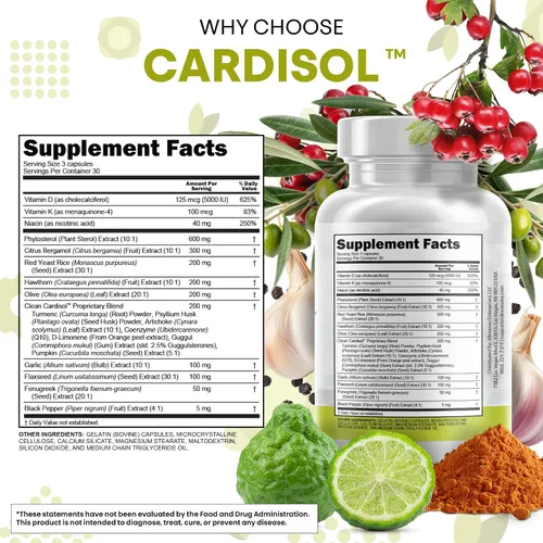 Miniatura 5 de Clean Nutraceuticals Cápsulas de arroz de levadura roja de bergamota cítrica con esteroles vegetales, con extracto de espino y hoja de olivo