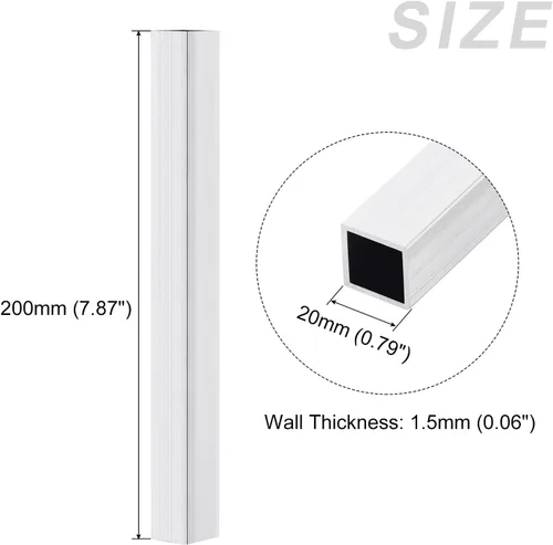 Miniatura 2 de METALLIXITY Tubo cuadrado de aluminio (0.787 in x 0.787 in x 0.059 in x 7.874 in) 3 piezas, tubo de aluminio 6063 - para muebles del hogar