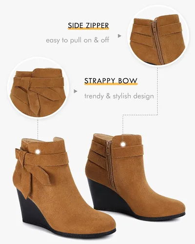 Miniatura 2 de Botines de mujer con nudo cerrado y cremallera lateral, tacón apilado, botines de cuña