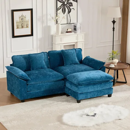 Miniatura 88 de Sofá seccional modular beige de 117.3", sofás seccionales grandes de 3 plazas para sala de estar, sofá nube oversized de tela chenille con otomana