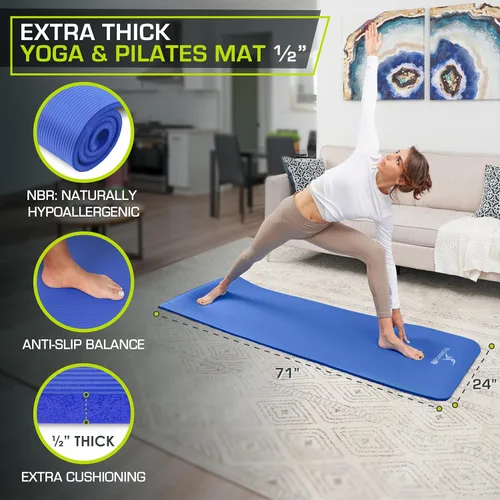 Miniatura 2 de ProsourceFit - Tapete extragrueso para yoga y pilates de ½ pulgada (13 mm), tapete de 71 pulgadas de largo, de alta densidad, con espuma cómoda