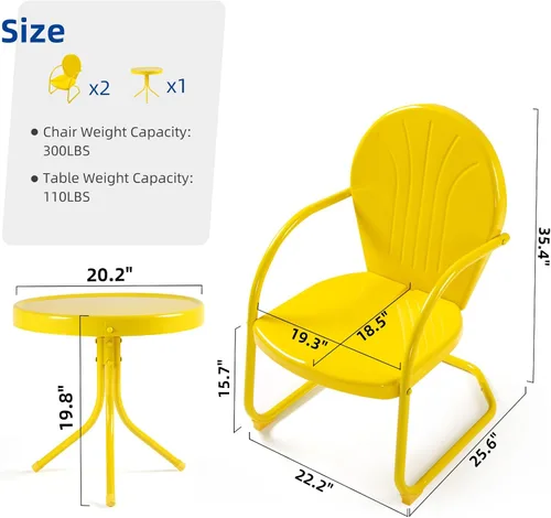 Miniatura 2 de Juego de muebles de patio bistró retro, juego de asientos al aire libre de metal, juego de conversación de 3 piezas, 2 sillones con resorte en C
