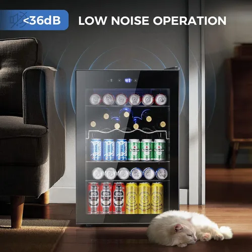 Miniatura 6 de Kismile Refrigerador y enfriador de bebidas de 4.5 pies cúbicos, mini puerta de vidrio para 145 latas, pantalla digital de temperatura