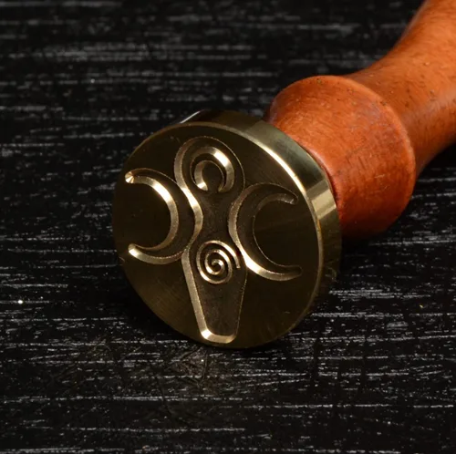 Miniatura 2 de Sello de cera de diosa en espiral, sello de cera de sellado de cobre con empuñadura de madera, sello de cera vintage de triple luna