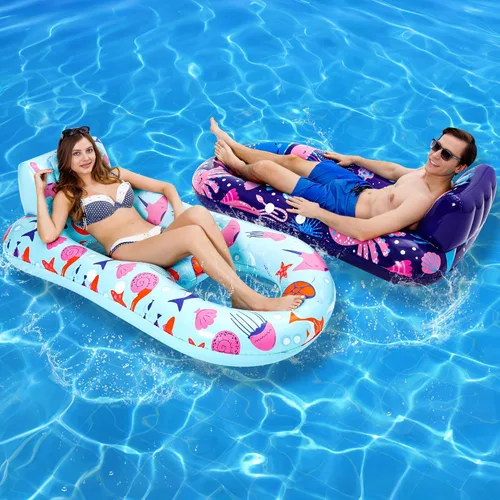 PuppyuWill Paquete de 2 flotadores de piscina para adultos, flotador inflable para piscina, resistente con soporte para tazas, respaldo y