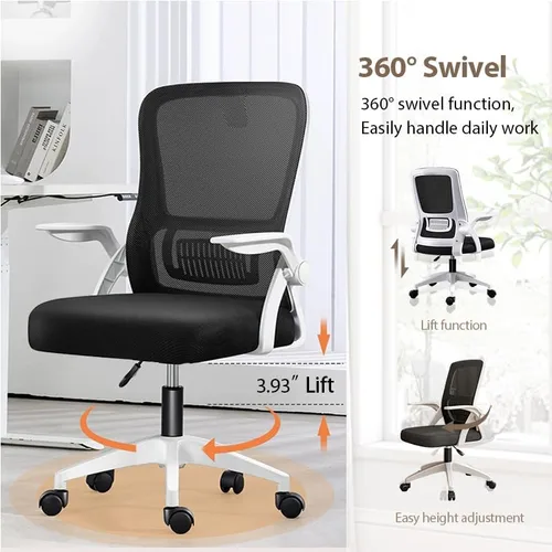 Miniatura 4 de Silla de Oficina, Silla de Escritorio Ergonómica, Silla de Malla Transpirable, Silla Giratoria con Brazos Abatibles y Soporte Lumbar, Silla de negro