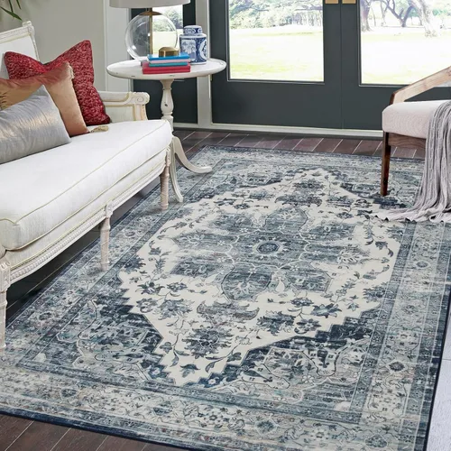 Miniatura 19 de JOLENE.K Alfombra oriental lavable de 6 x 9 pies, suave, con estampado envejecido, vintage, antideslizante, resistente a las manchas, de pelo bajo