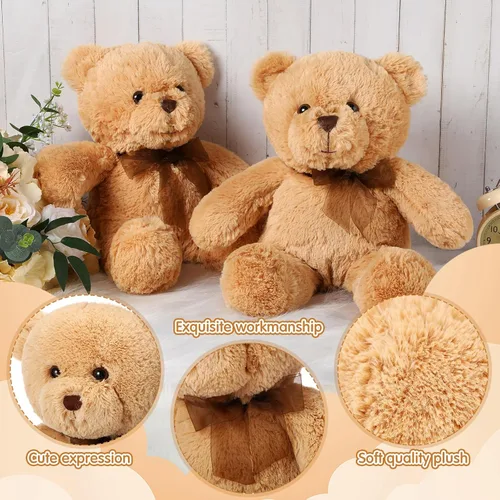 Miniatura 3 de HyDren Paquete de 2 animales de peluche de oso de 18 pulgadas con lazo para regalos de cumpleaños, decoración de baby shower, decoraciones de fiesta