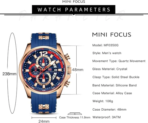 Miniatura 6 de MF MINI FOCUS Men Watch Casual Fashion Wrist Watches (Chronograph/Waterproof/Luminous/Calendar) Silicon Band Quartz Watches for Men (Black2)