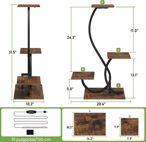 Miniatura 6 de BACEKOLL Soporte para plantas de interior con luces de crecimiento, estante para plantas en forma de S, soportes de esquina iluminados para cultivo
