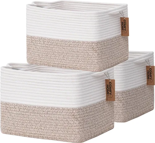 Miniatura 38 de COMFY-HOMI Cestas de almacenamiento de 11.5 x 7.5 x 4.7 pulgadas para organizar, cesta tejida de cuerda de algodón, caja de almacenamiento