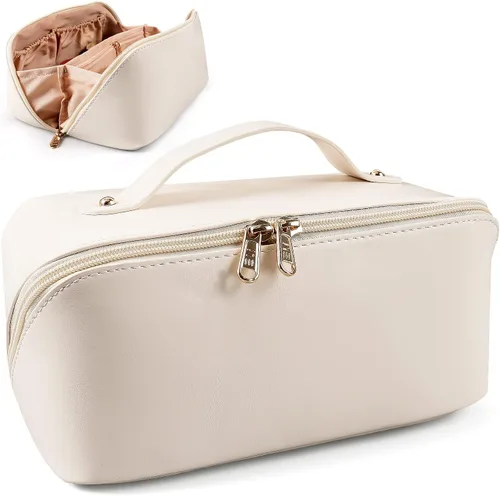 Miniatura 10 de MAMUNU - Bolsa de cosméticos de gran capacidad, bolsa de almacenamiento de cosméticos de viaje con asa, bolsa de cosméticos portátil con cremallera