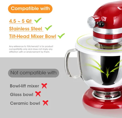Miniatura 6 de AIEVE Fundas para tazones para mezclador, tapas protectoras de salpicaduras para mezclador KitchenAid de 4.5 a 5 cuartos de galón (2 unidades)