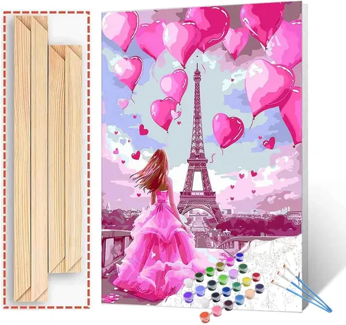 Miniatura 25 de TUMOVO Pintura por números para niñas con flores para adultos, principiantes, mujeres rodeadas de abejas, pintura acrílica por números, pintura