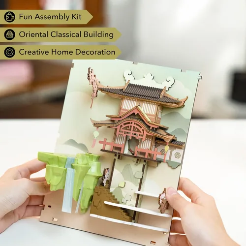 Miniatura 5 de Rolife - Kit de manualidades para rincón de lectura Falling Sakura, kit de manualidades para rincón de libros en miniatura, estante decorativo 3D