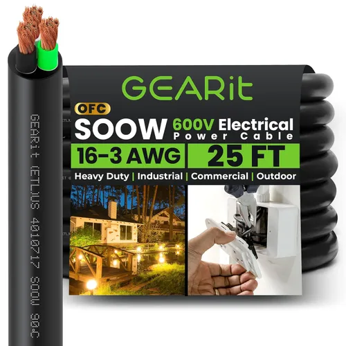 Miniatura 25 de GEARit Cable de alimentación portátil 6/3 6 AWG (100 pies - 3 conductores) SOOW 600V Cable eléctrico de calibre 6 para derivaciones de motor, luces