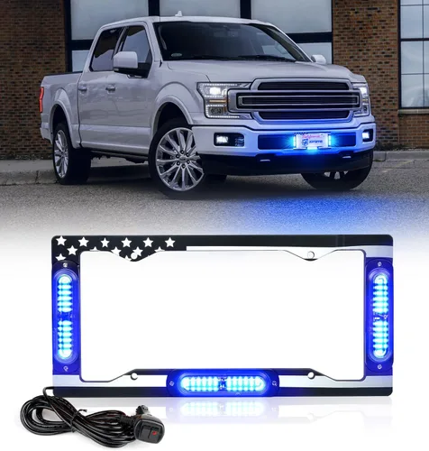 Miniatura 13 de Xprite Luz estroboscópica de matrícula de 36 LED, luces estroboscópicas delanteras/traseras con bandera de EE. UU., 22 modos de parpadeo, luz