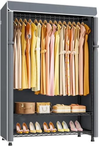 Miniatura 8 de ULIFHOME H5C Plus - Perchero con tapa, armario portátil para colgar ropa, percheros cubiertos de alta resistencia, percheros con estantes, carga