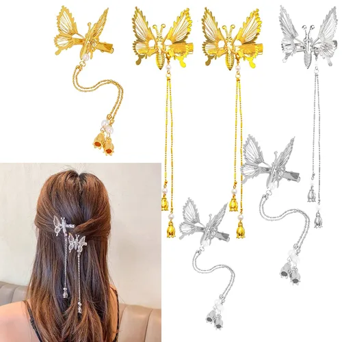 Pinzas para el cabello de mariposa con borla móvil, elegantes accesorios antiguos para el cabello con horquillas móviles para mujeres y niñas