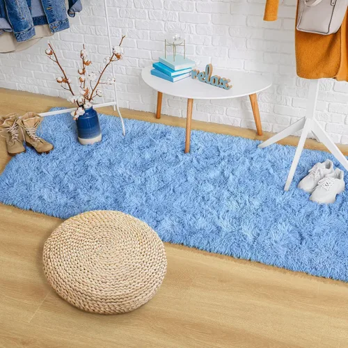 Miniatura 6 de Keeko Alfombras de Pasillo Pequeñas Azules para Dormitorio de Niños, Alfombra de Cabecera de Guardería 2x4 pies Alfombra Shag Bonita