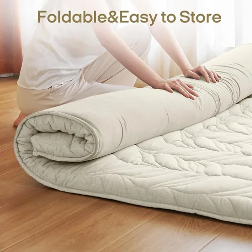 Miniatura 2 de ZonLi Colchón japonés para suelo de futón, tamaño individual, tapete de tatami enrollable engrosado de 4 pulgadas, funda lavable 100% algodón