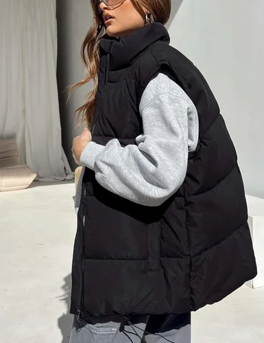 Miniatura 4 de APAFES Chaleco acolchado de invierno para mujer, ligero, cuello alto, manga corta, acolchado, con bolsillos
