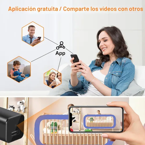 Miniatura 4 de Cámara de carga USB fijawee - Cámara WiFi pequeña - Mini cámara inalámbrica niñera Full HD 1080P con detección de movimiento y alimentación en vivo