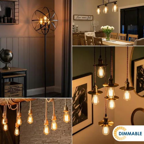Miniatura 4 de ANWIO Luces LED Vintage Edison ST58/ST19 Bombillas de Luces de Filamento LED, 4W (Equivalente a 40 Vatios) Regulables 2200K Blanco Cálido E26 Base