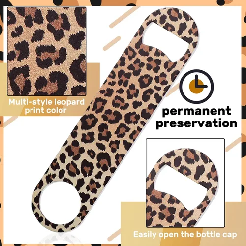 Miniatura 3 de 4 piezas de abridor de botellas plano de acero inoxidable resistente, herramientas para cocina, bar, restaurante, 7 pulgadas (estampado de leopardo)