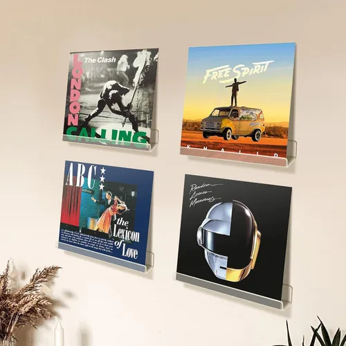 Miniatura 5 de upsimples Paquete de 8 estantes de pared para discos de vinilo, soporte de 12" para almacenamiento y exhibición de álbumes, estantes flotantes