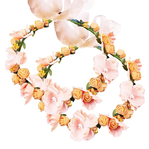 Miniatura 7 de WLBON 2 diademas de flores con corona de rosas y hojas florales, bandas para el cabello, diadema para mujer, Navidad, boda, Halloween, festival