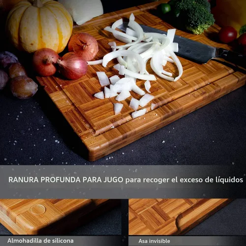 Miniatura 3 de Juego de 3 tablas de cortar de bambú extra grandes (juego de 3) tablas de cortar con ranura para jugo, juego de tablas de cortar de madera de bambú
