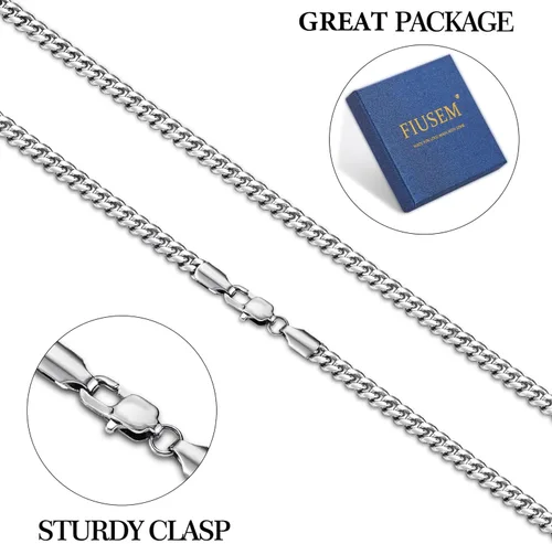 Miniatura 5 de Fiusem Cadena de eslabones cubanos en tono plateado para hombres, collares de cadena de acero inoxidable para hombres y mujeres, ancho 4560.315 in