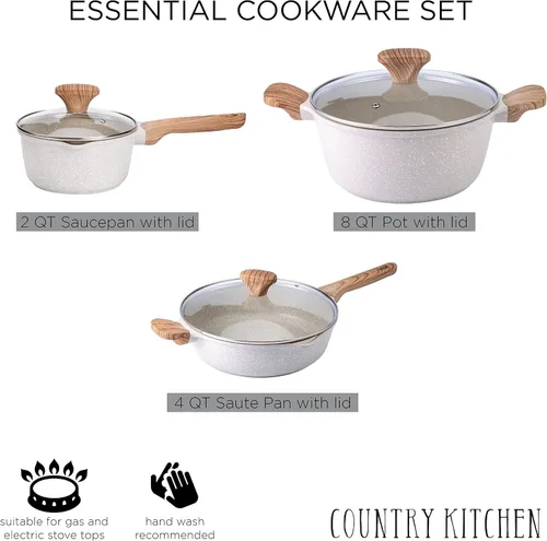 Miniatura 8 de Country Kitchen Juego de utensilios de cocina de aluminio fundido antiadherente, utensilios de cocina duraderos para cocinar todos los días, crema