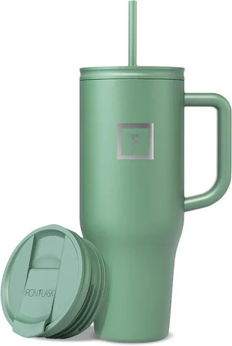 Miniatura 25 de IRON °FLASK Co-Pilot - Vaso aislante de 40 onzas con pajita y tapas abatibles - Botella con portavasos para bebidas frías o calientes - A prueba