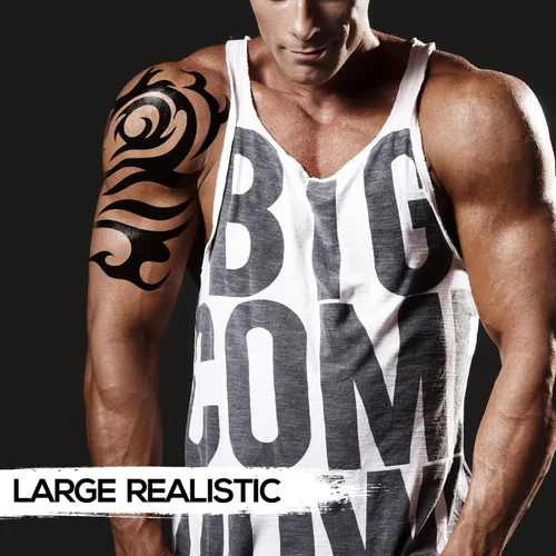 Miniatura 5 de 2 hojas grandes de tatuajes temporales para hombres y mujeres, impermeables, tatuajes falsos de arte corporal con diseño de tótem para el pecho