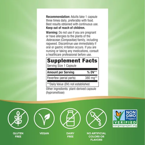 Miniatura 5 de Nature's Way Hierba matricaria, apoyo tradicional para la relajación de los vasos sanguíneos*, 380 mg por porción, proyecto verificado sin OMG, 100