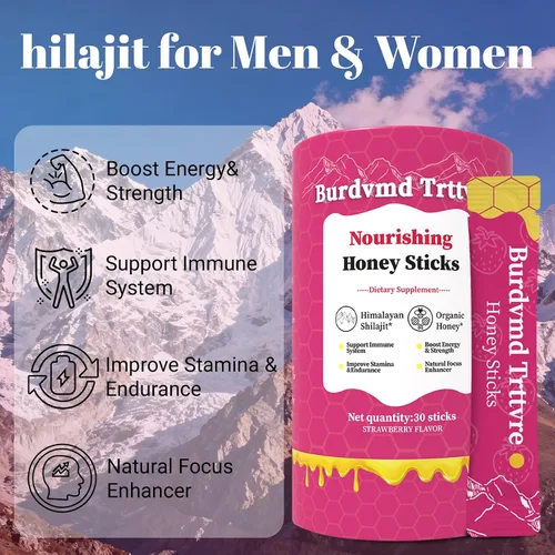 Miniatura 4 de Shilajit - Palitos de miel Shilejit para mujeres y hombres, sabor fresa, energía natural y apoyo de vitalidad, equilibrio hormonal, enfoque