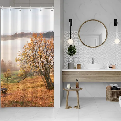 Miniatura 16 de Cortina de ducha de fantasma y gato negro para niños, 36 x 72 pulgadas, espeluznante y bonita, cortina de baño de Halloween con 6 ganchos, cortina