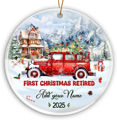 Miniatura 15 de Adorno personalizado para la primera Navidad del bebé 2025 con nombre personalizado, lindo oso en la luna, adornos redondos, regalo de primer