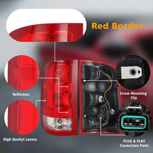 Miniatura 5 de Conjunto de luz trasera Compatible con 2007-2013 GMC Sierra 1500 2500HD 3500HD Estilo de fábrica Luces de freno traseras para camioneta pickup