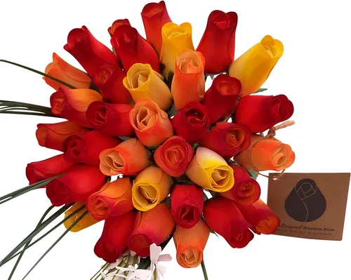 Miniatura 10 de Ramo de colores oscuros de cosecha de otoño amarillos, naranjas, rojos (1 docena)