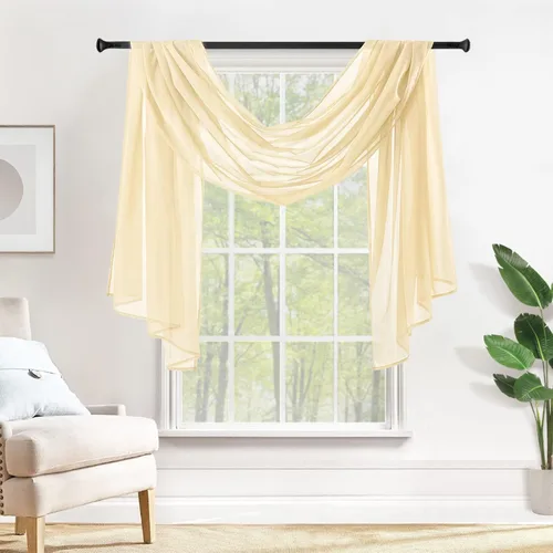 Miniatura 20 de MIULEE Cenefa Beige para Ventana para Fiesta - Cortina Transparente Cenefa Superior Tratamiento de Ventana Cortinas Decorativas para Arco de Boda