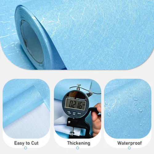 Miniatura 4 de Cohoo Home Papel tapiz azul para despegar y pegar, de seda, color azul claro, papel de contacto para paredes, con textura en relieve, autoadhesivo