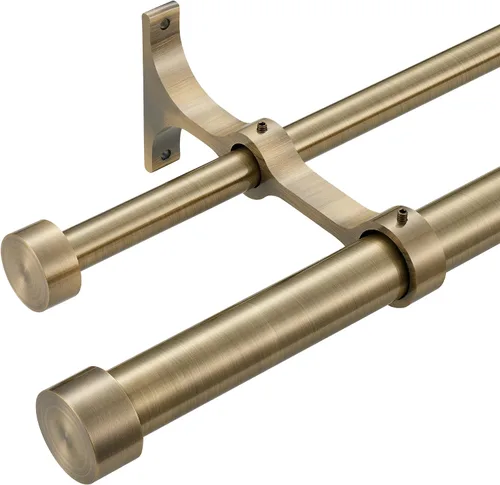 Miniatura 12 de Barras de cortina dobles con tapa de aluminio y soportes completos, barra de cortina doble ajustable de 1 pulgada en el frente y 5/8 pulgadas