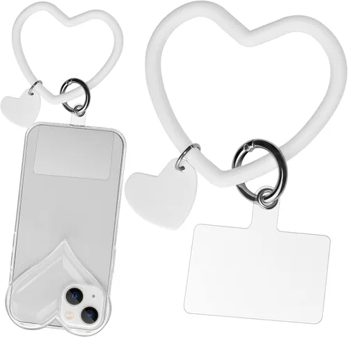 Miniatura 28 de Correa de silicona en forma de corazón para teléfono, correa de muñeca para teléfono celular con soporte para llavero, universal compatible con Negro