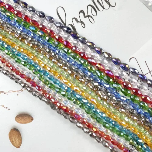Miniatura 5 de 120 cuentas de cristal ámbar con agujero vertical de lágrima de 0.236 x 0.315 pulgadas, cuentas espaciadoras AB de cristal con forma facetada