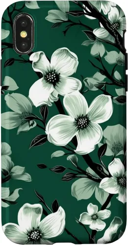 Miniatura 5 de White Dogwood Flower Pattern Green Black & White Case for iPhone 17